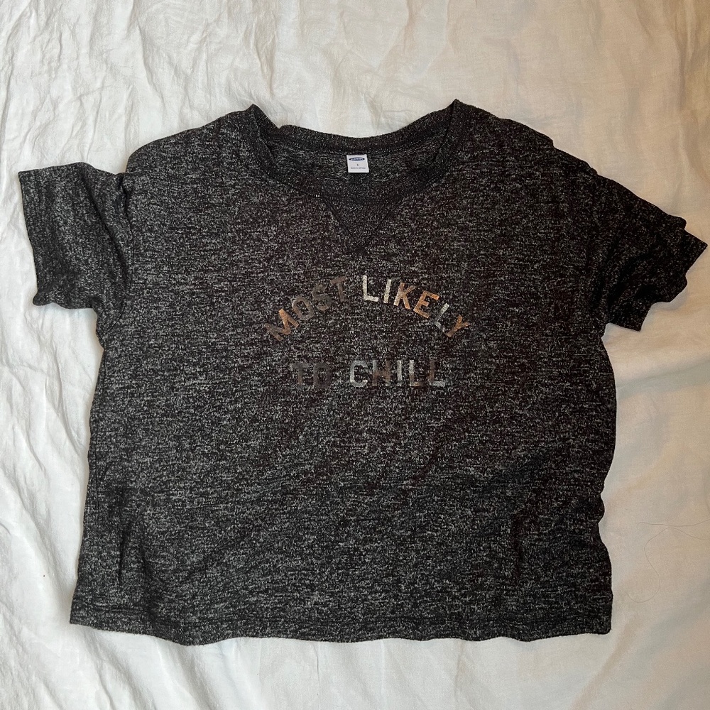 Most Likely To Chill Cropped super soft millennial shirt with phrase size small